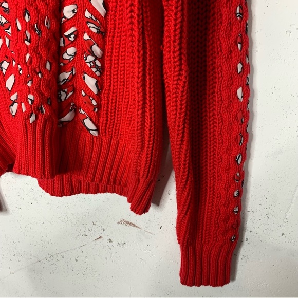 Jason WU Interlocked Wool Red Knit Pullover Sweater Size M - Picture 6 of 13